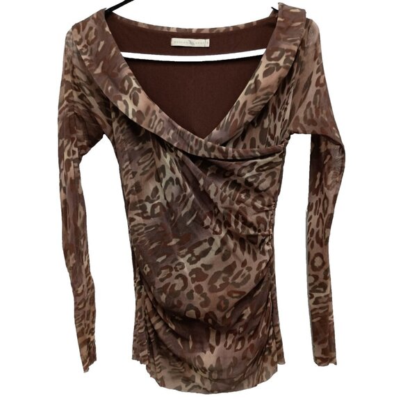 Anthropologie Tops - Vintage Anthropologie Weston Wear Womens Top Small Brown Mesh Animal print Y2K